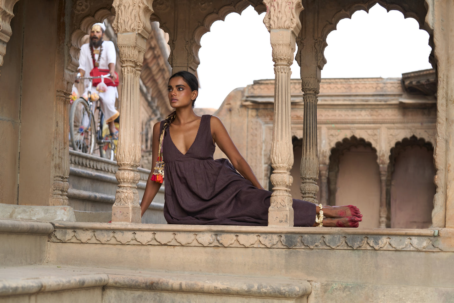 Pushpa Dress | Aubergine Linen
