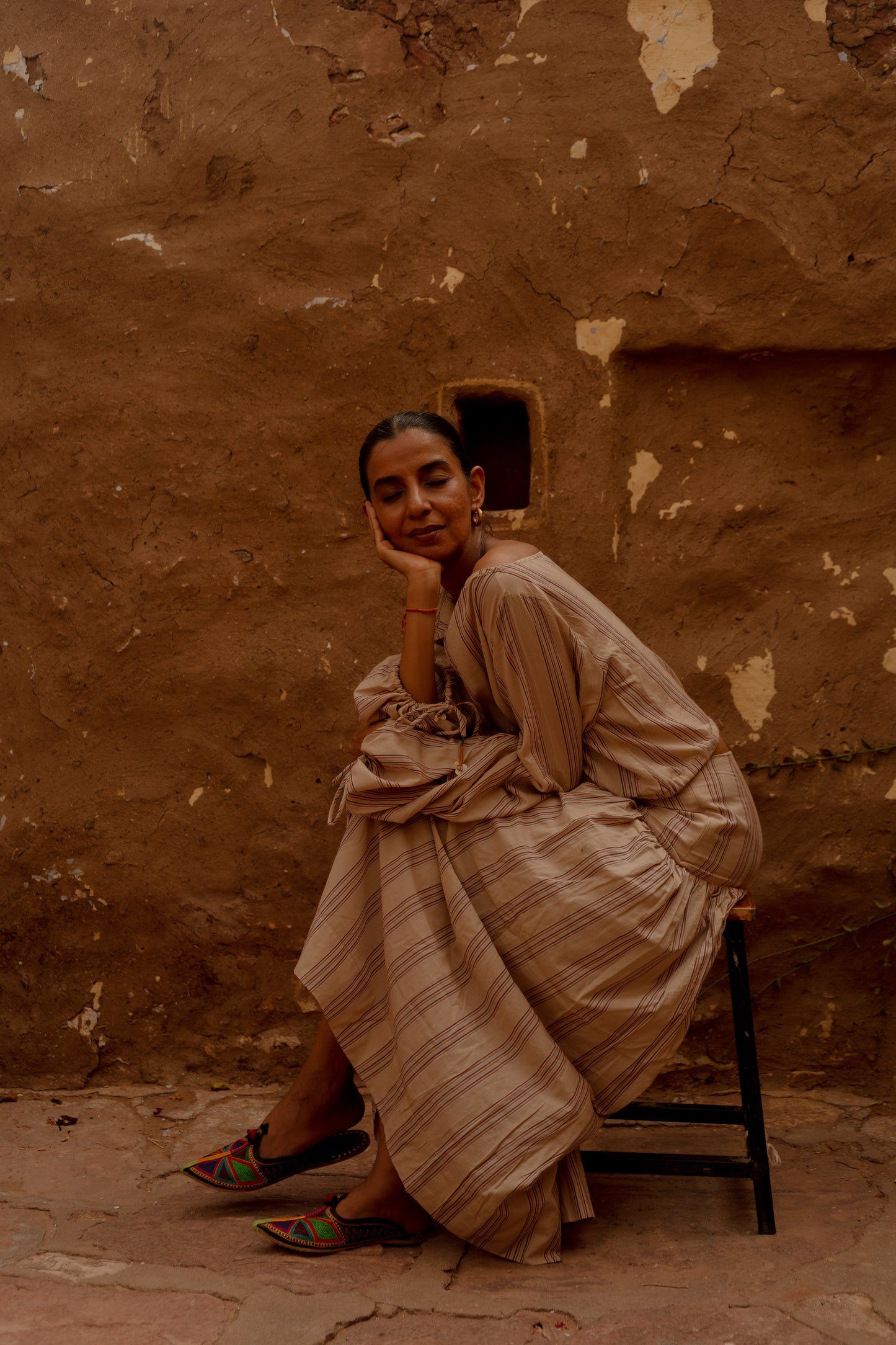 Suman Skirt | Handloom Beige Check