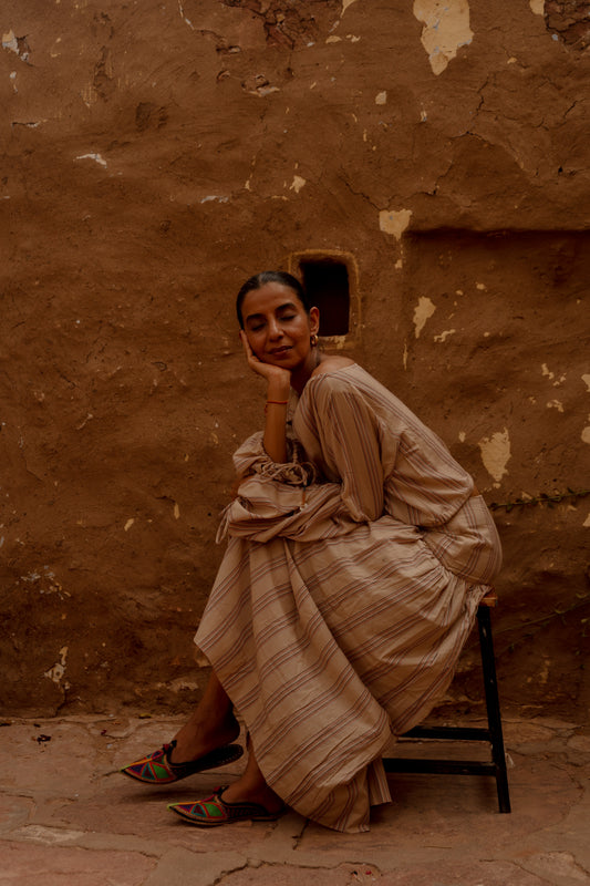 Suman Skirt | Handloom Beige Check