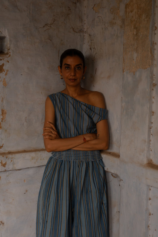 Nasibi Top | Handloom Indigo Stripe
