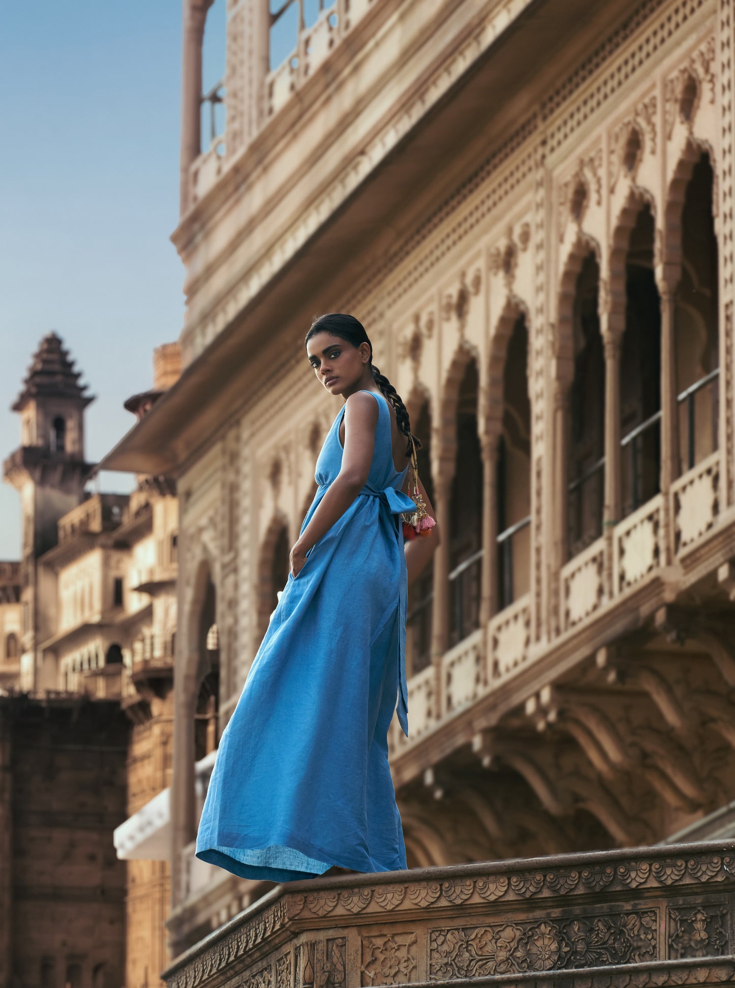 Pushpa Dress | Indigo Handloom Cotton Linen