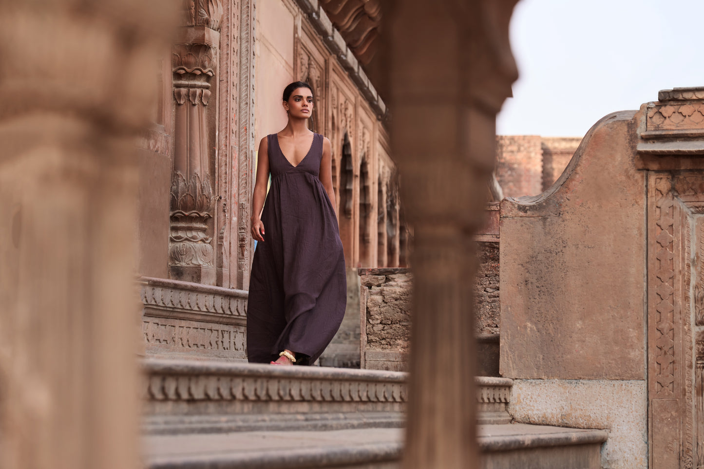 Pushpa Dress | Aubergine Linen
