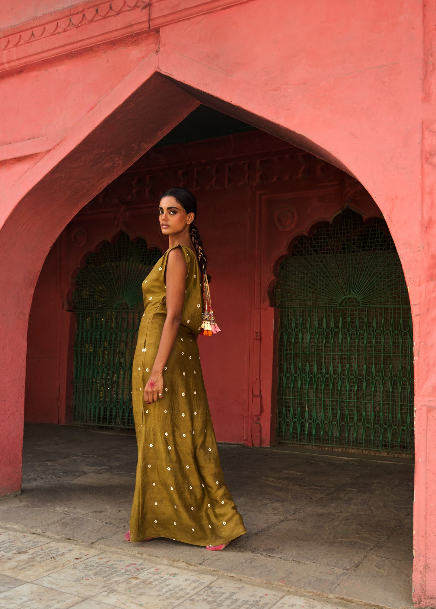 Lalita Dress | Red Bandhani Silk