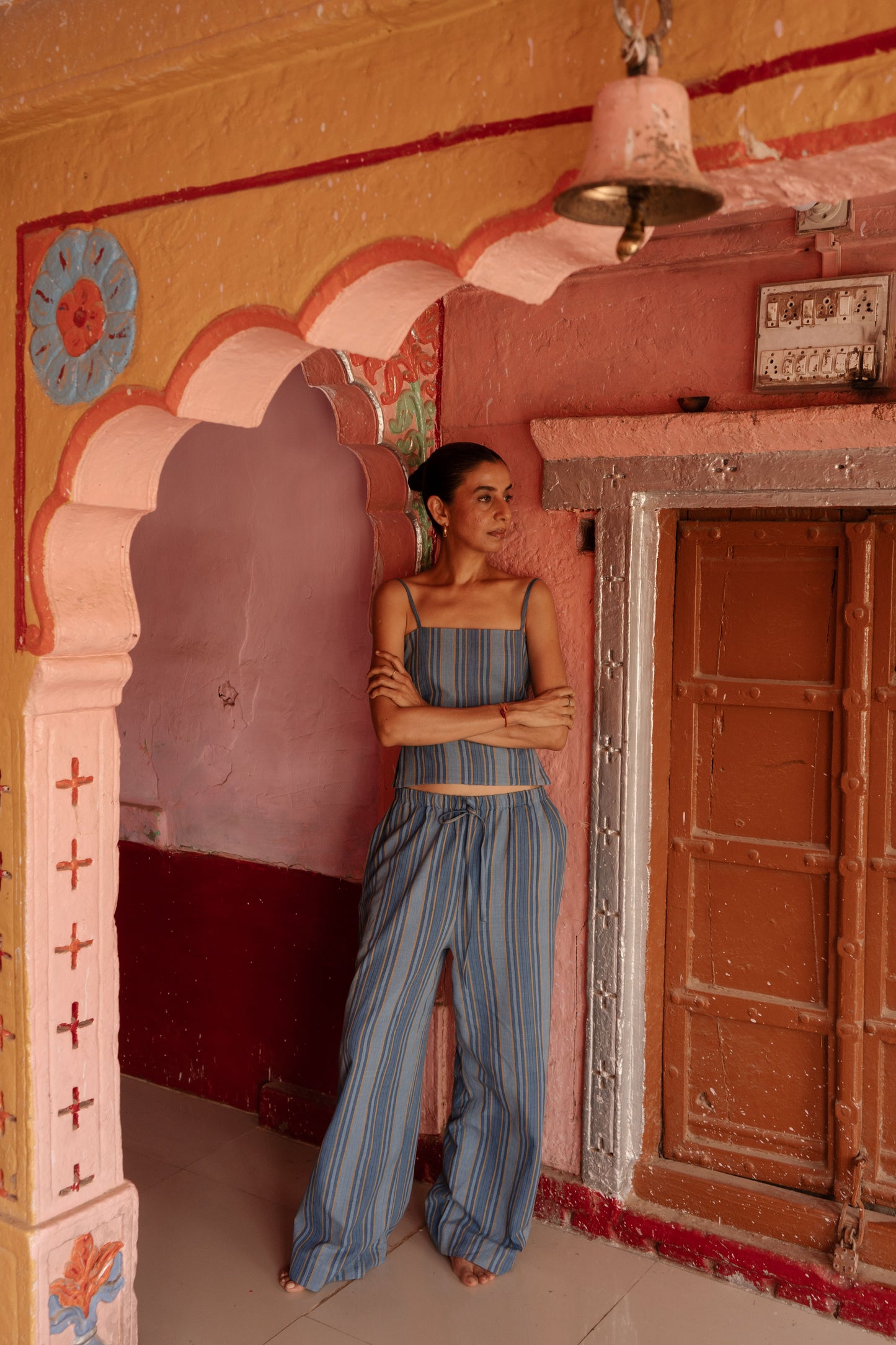 Razia Pants | Handloom Indigo Blue Stripe