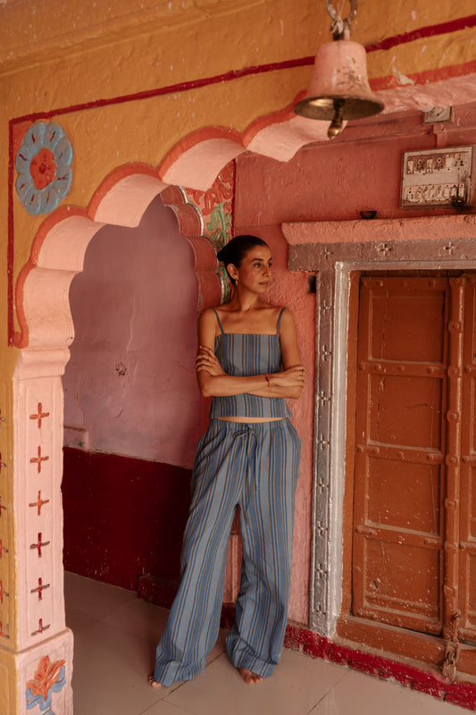 Razia Pants | Handloom Indigo Blue Stripe