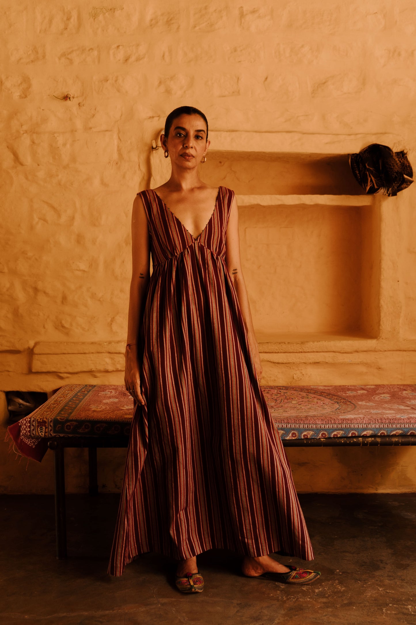 Pushpa Dress | Handloom Plum Stripe