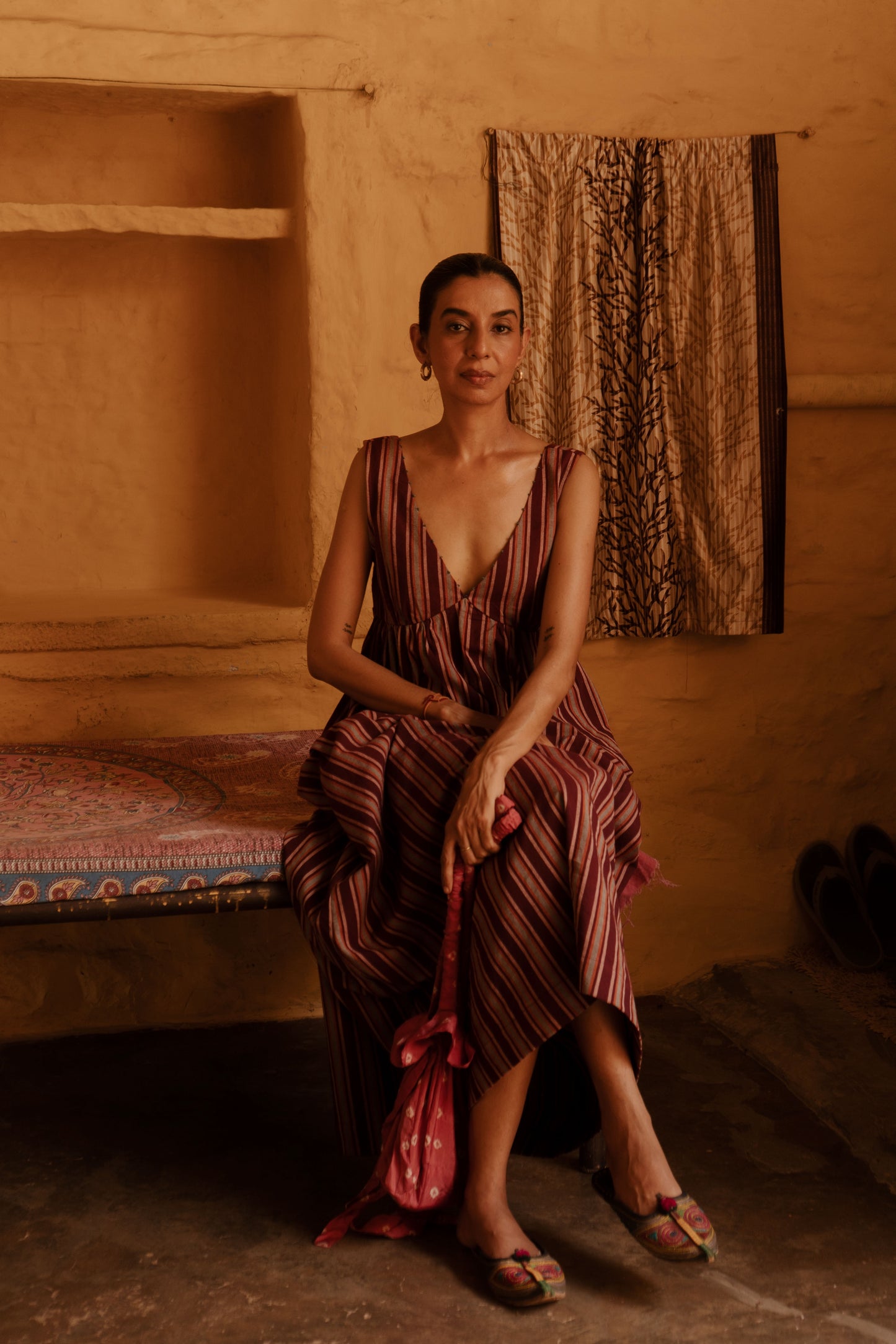 Pushpa Dress | Handloom Plum Stripe
