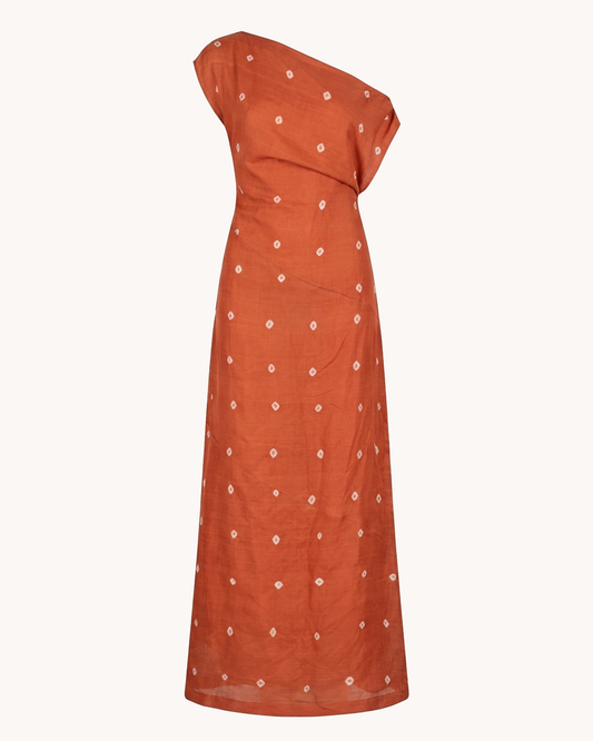 Lalita Dress | Red Bandhani Silk